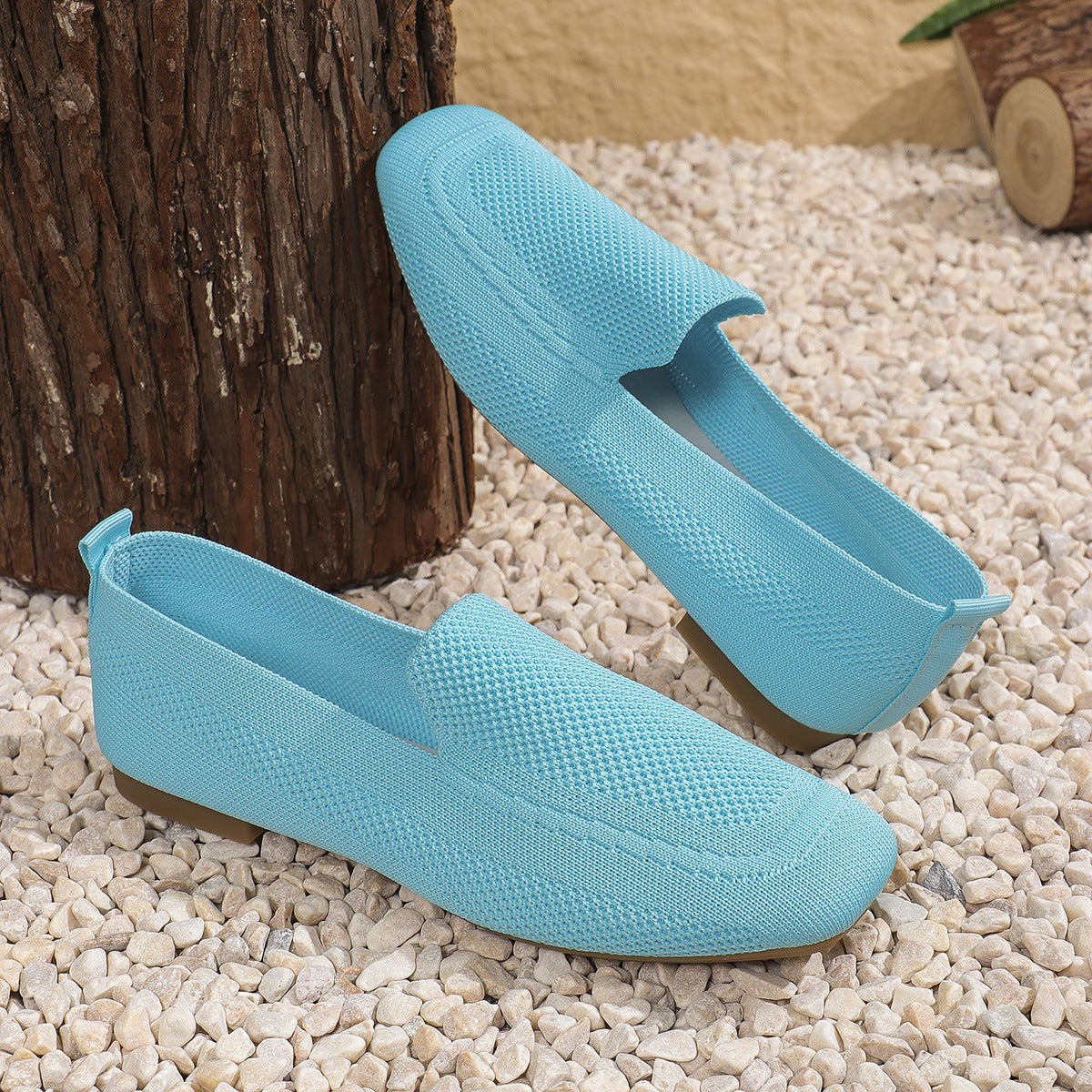 Casual Female Square Toe Flat Flyknit Loafers