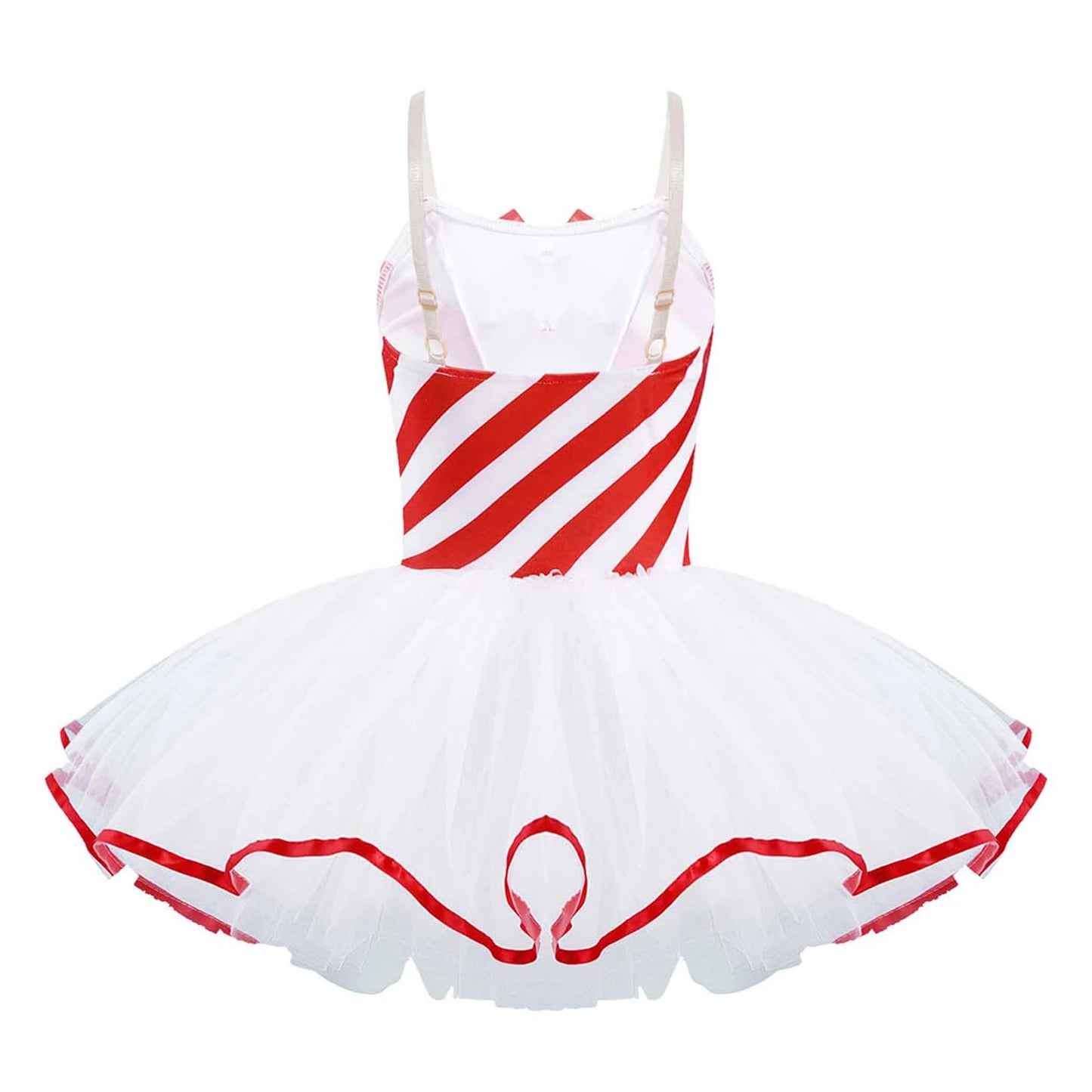 Kids Girls Candy Cane Striped Sequins Ballet Tutu Dance Dress Bowknot Adorned Stripe Print Mesh Tutu Dress Christmas Costume