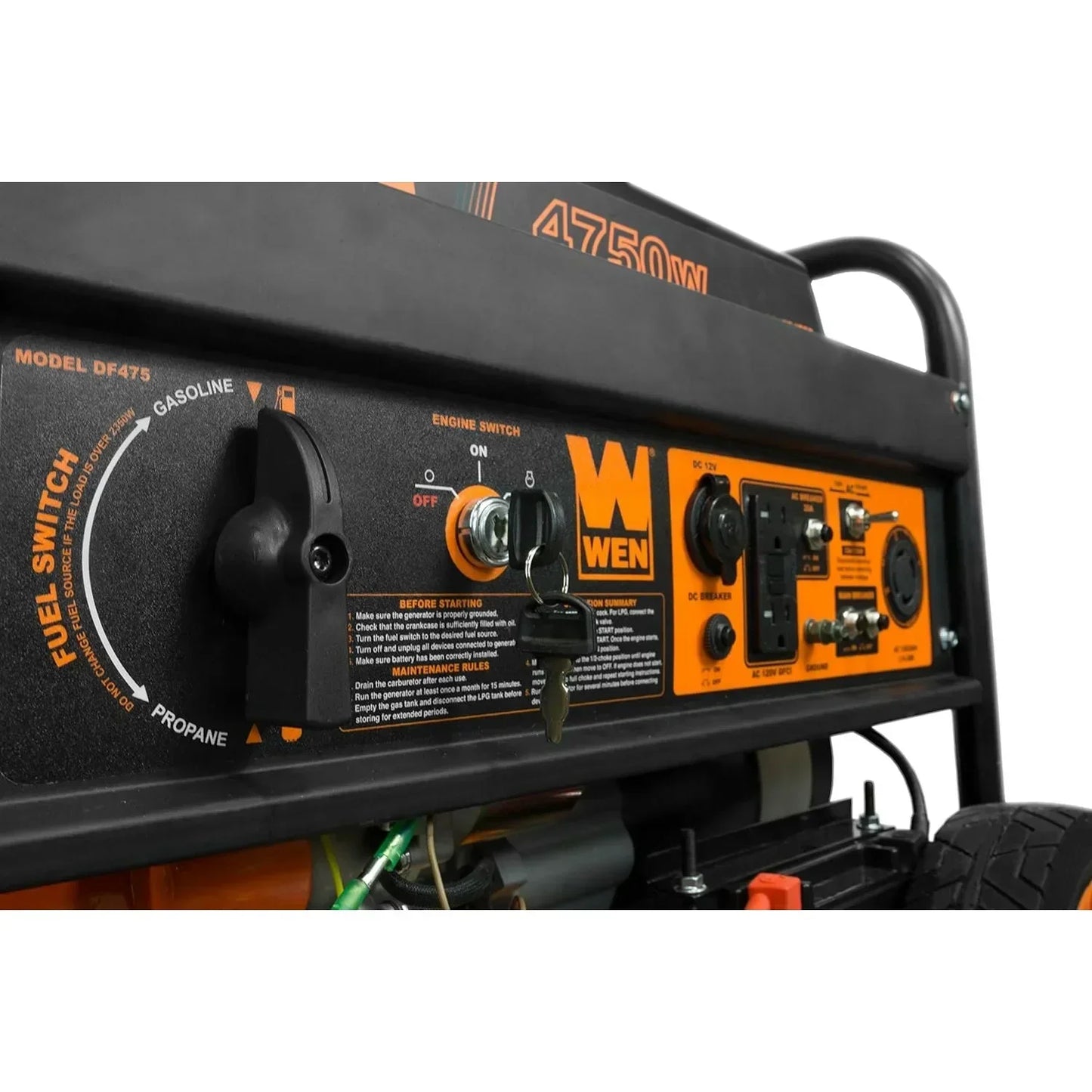 WEN DF475T Dual Fuel 120V/240V Portable Generator w/ Electric Start Transfer Switch Ready, 4750-Watt, CARB Compliant