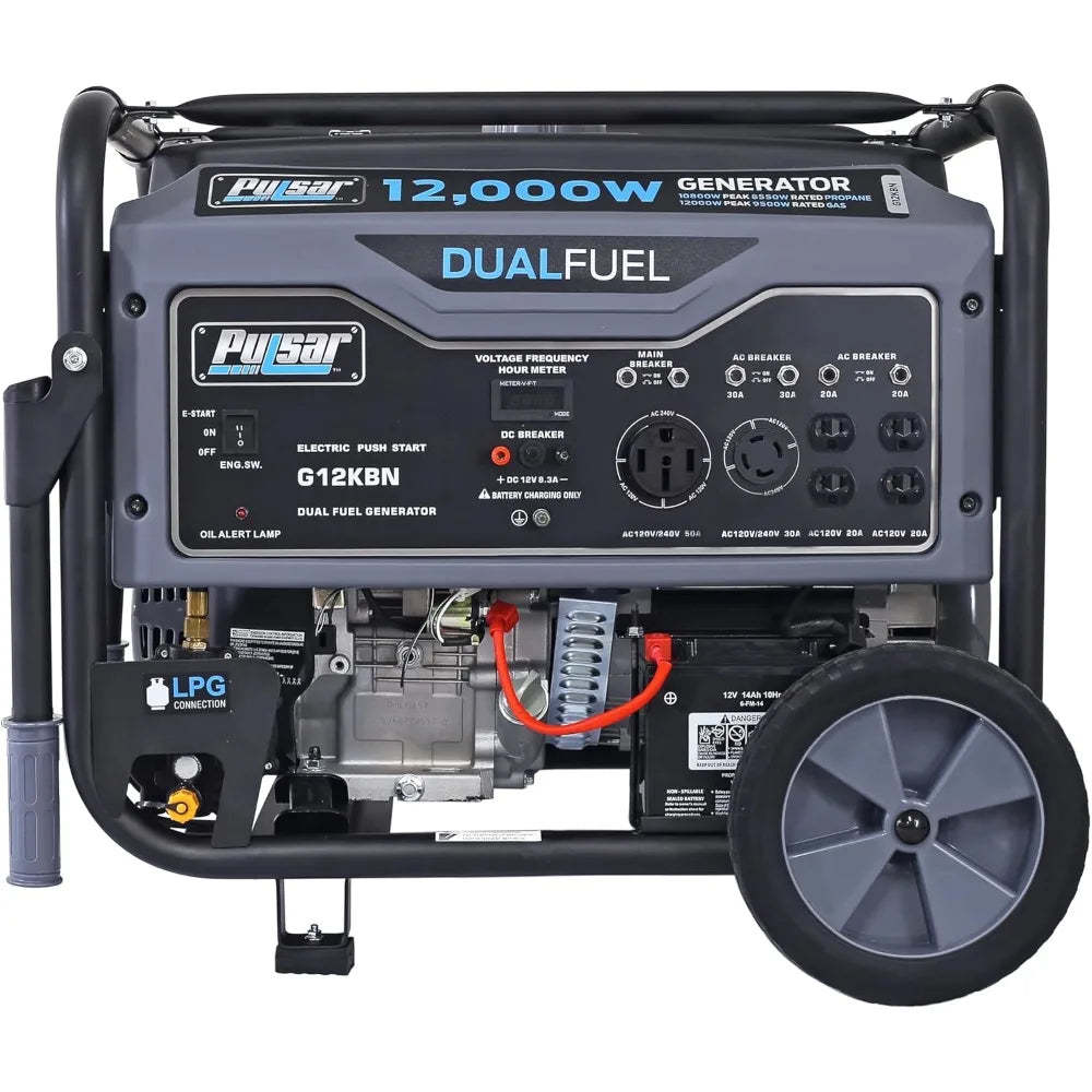 Heavy Duty Portable Dual Fuel Generator 9500 Rated Watts 2000 Peak Watts - Gas & LPG Electric Start Transfer Switch & RV Ready