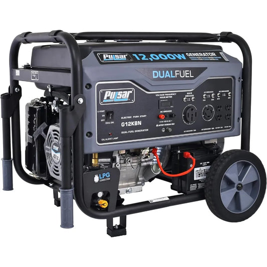 Heavy Duty Portable Dual Fuel Generator 9500 Rated Watts 2000 Peak Watts - Gas & LPG Electric Start Transfer Switch & RV Ready