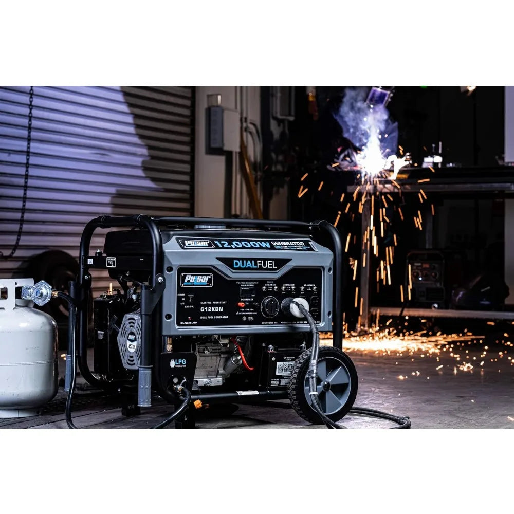 Heavy Duty Portable Dual Fuel Generator 9500 Rated Watts 2000 Peak Watts - Gas & LPG Electric Start Transfer Switch & RV Ready