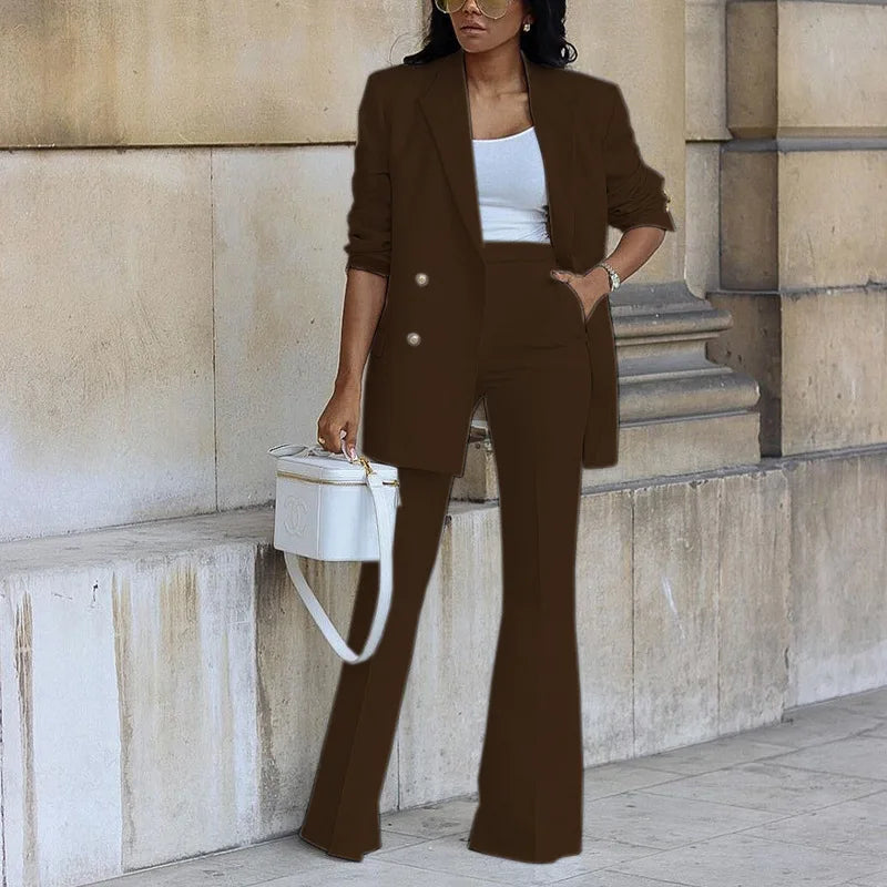 Autumn Women Set 2ps Pants Set Elegant Blazer Pants Jacket Clothing Business Coat Female Trouser Suits Casual Wide Leg Pants