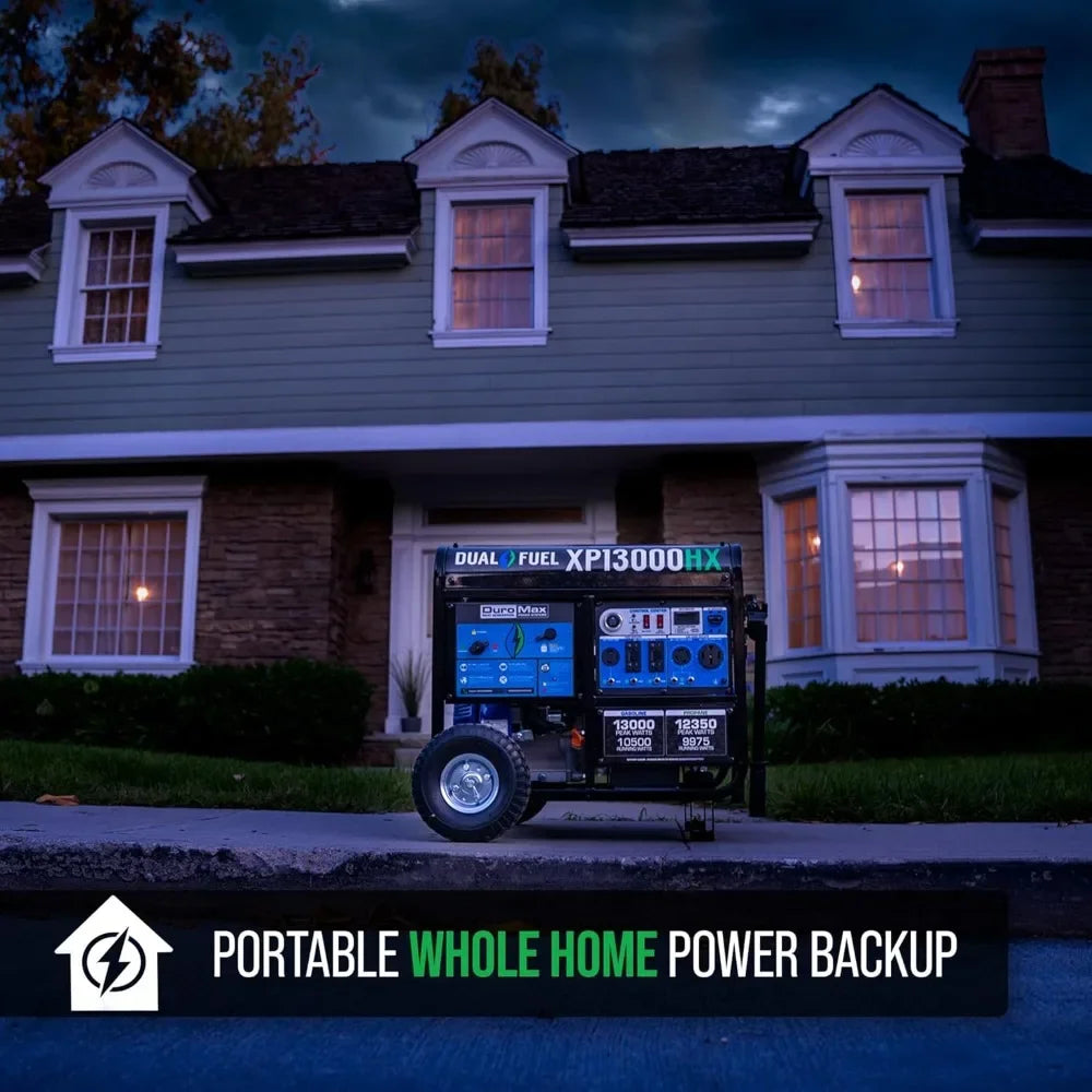 Dual Fuel Portable Generator - 13000 Watt Gas or Propane Powered - Electric Start w/ CO Alert, 50 State Approved, Blue