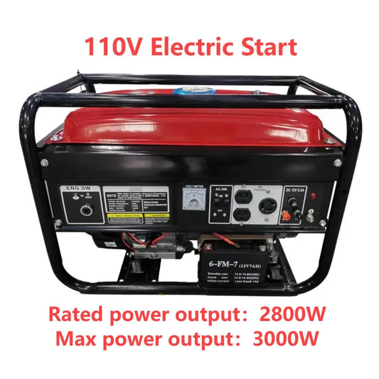 110V 3KW 7HP Household Electric Start Gasoline Generator Camping Outdoor 4 Stroke Generator Panel Dual Power Supply No Tire