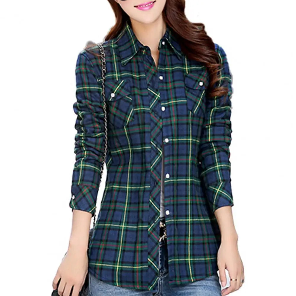 Women Autumn Winter Shirt Coat Plaid Print Lapel Long Sleeve Pockets Single Breasted Jacket Thick Fleece Lining Casual Outerwear