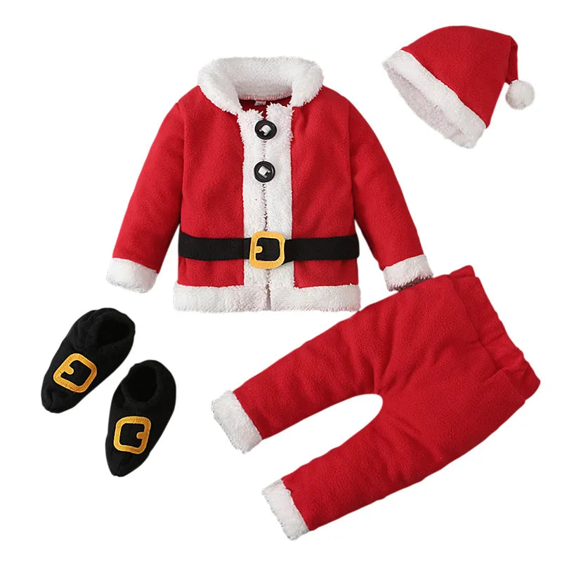 2024 Girls Boys Christmas Cosplay Long Sleeve Bell Bottom Velvet Suit Carnival Party Santa Claus Kids Costume