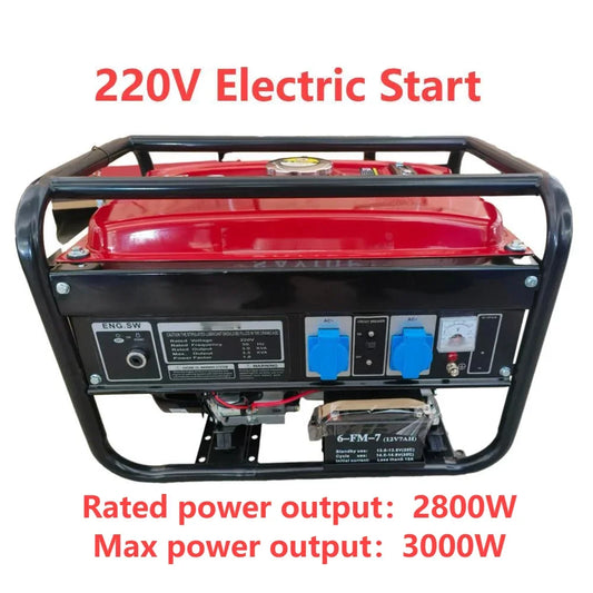 220V 3KW 7HP Household Electric Start Gasoline Generator Outdoor Camping 4 Stroke Generator Panel Dual Power Supply No Tire