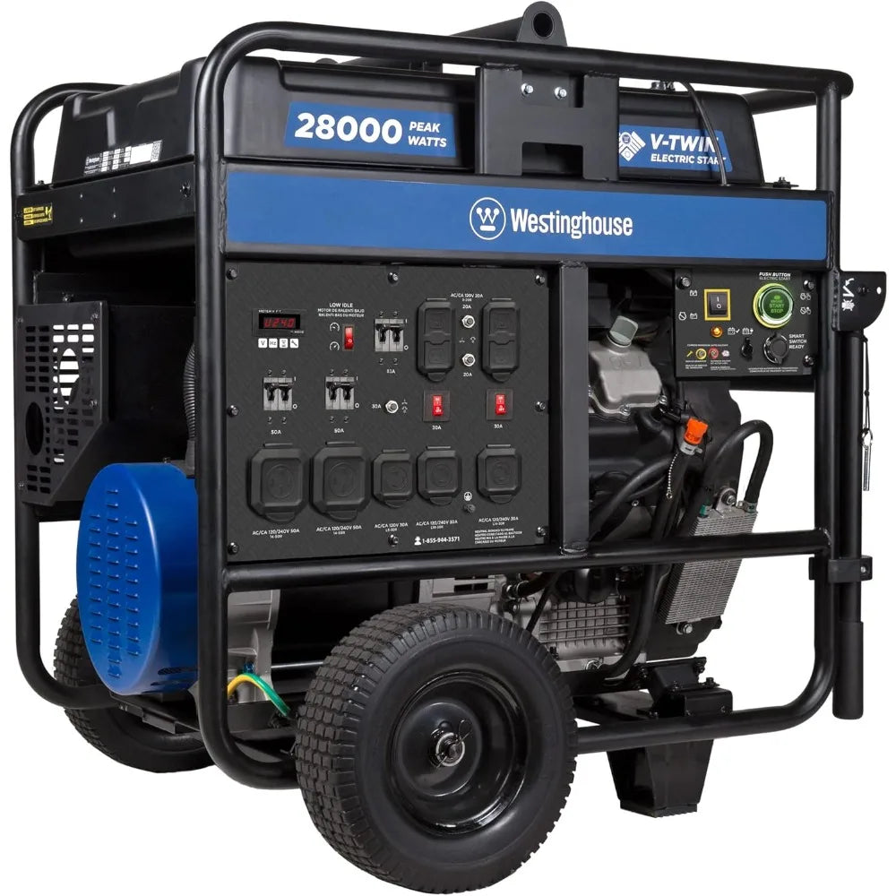 28000 Peak Watt Home Backup Portable Generator, Remote Electric Start with Auto Choke, Transfer Switch Ready 30A & 50A Outlets