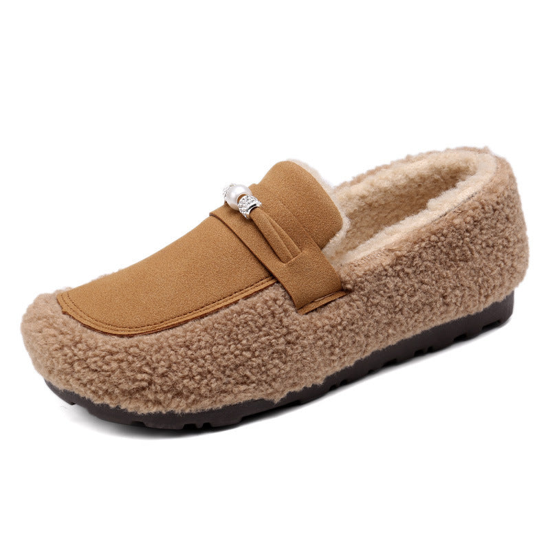 Cotton Shoes Gommino Fleece Lined Padded Warm Keeping Fluffy Shoes